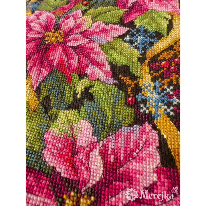 Pink Poinsettia Christmas Stocking K-262 Counted Cross-Stitch Kit