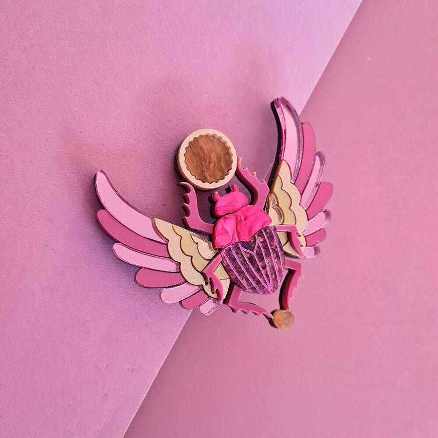 Pink Winged Scarab Beetle Necklace by Cherryloco Jewellery 1