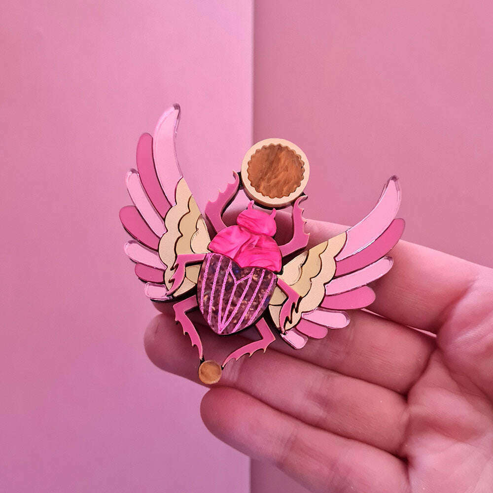 Pink Winged Scarab Beetle Necklace by Cherryloco Jewellery 2