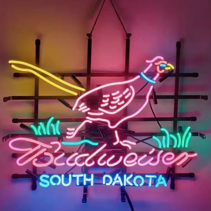 Pink Pheasant Hunter with Budweiser South Dakota Neon Signs Light