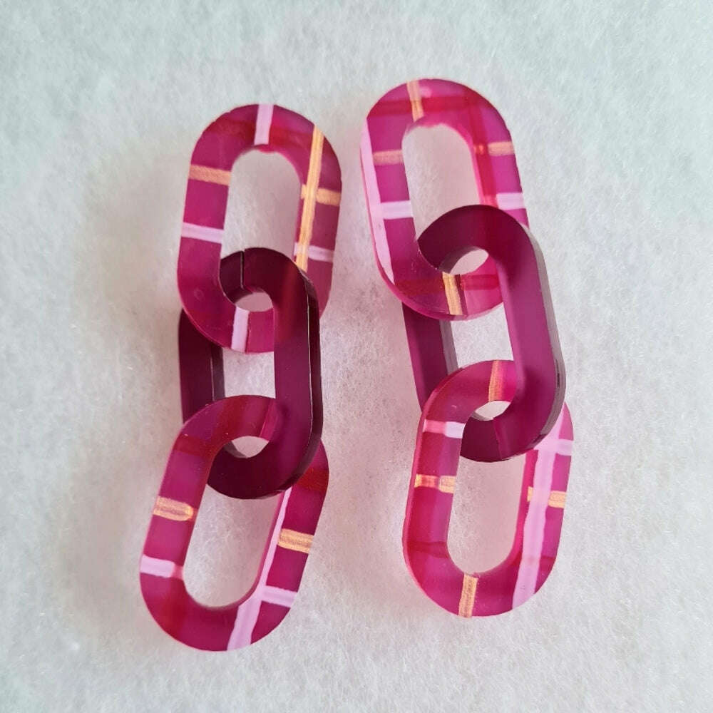 Plaid Chunky Link Earrings by Cherryloco Jewellery 3