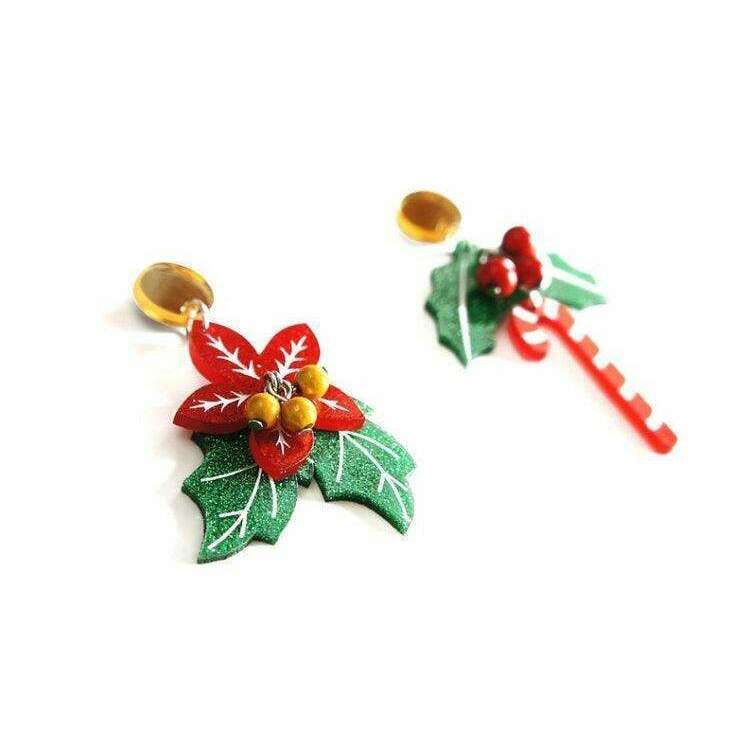 Poinsettia and Candy Cane Earrings by Laliblue - Quirks!
