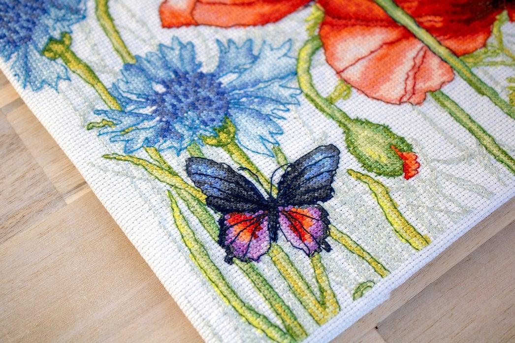 Poppies and Butterflies BU4018L Counted Cross-Stitch Kit