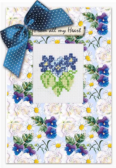 Post Card SP-42L Blue Pansies Card Counted Cross-Stitch Kit