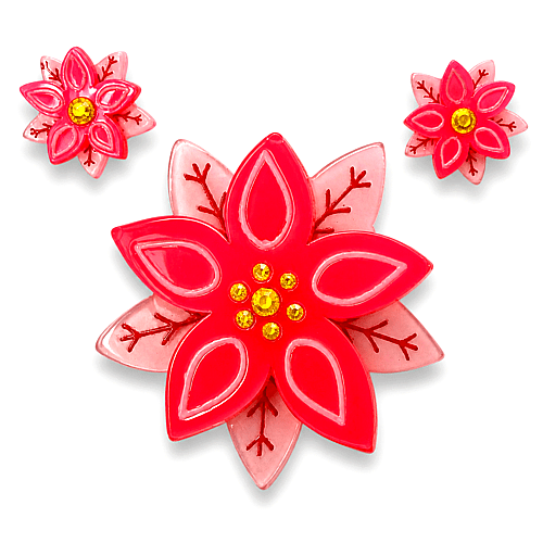 Pretty Poinsettia Brooch & Earring Set by Lipstick & Chrome – view 2