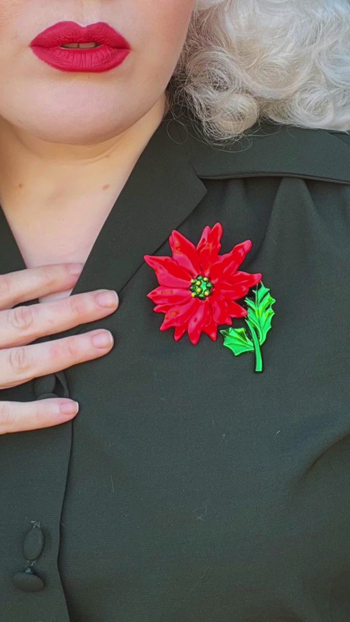Enamel Poinsettia Statement Brooch by Lipstick & Chrome