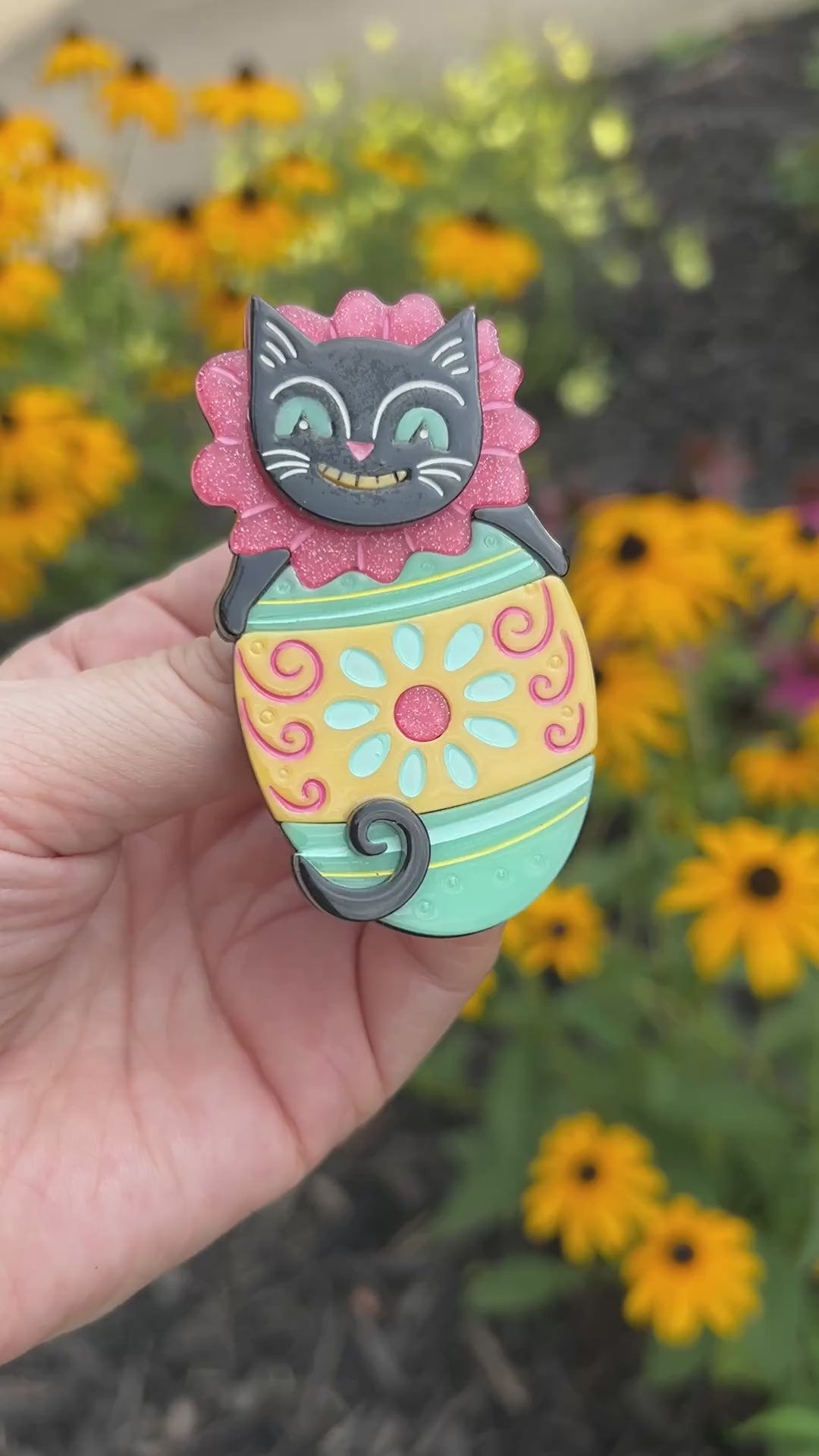 Eggcellent Easter Cat Brooch with Kitty in an Easter egg by Johanna Parker and Lipstick and Chrome.