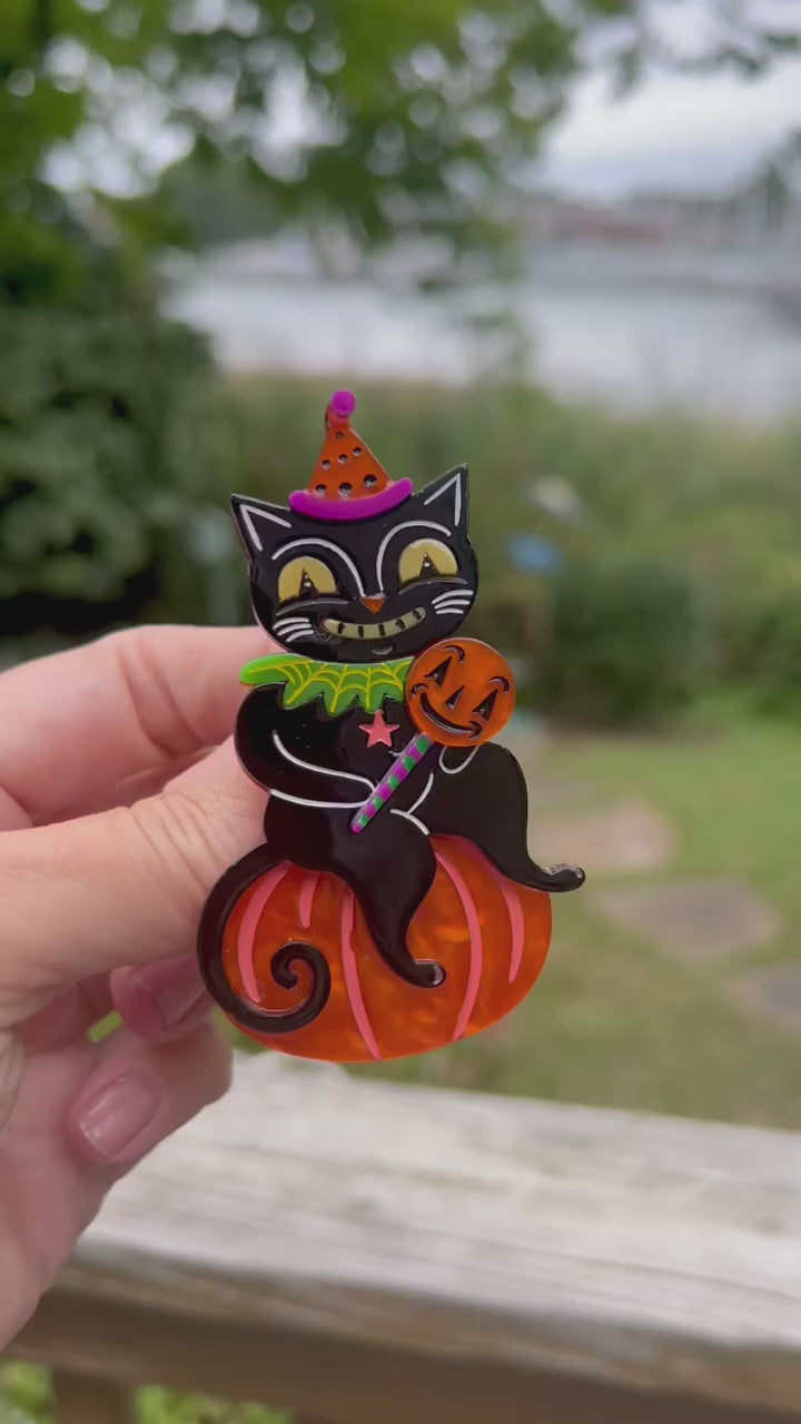 lolligagger johanna parker halloween cat video brooch