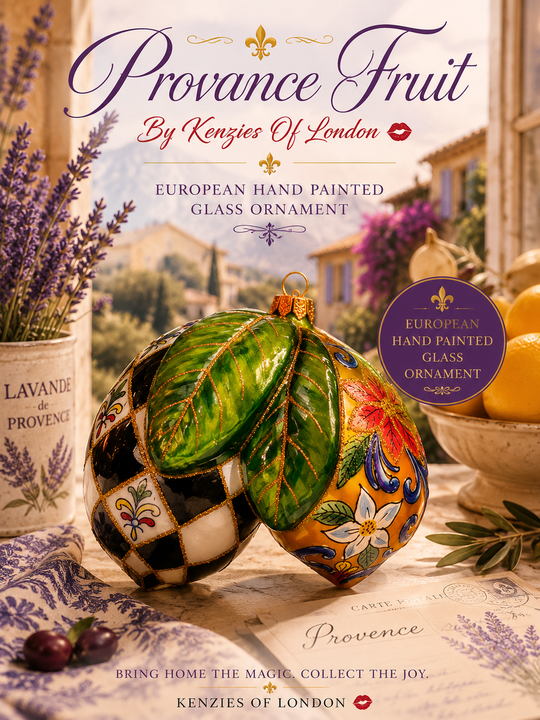 Provence Fruit Lemon Glass Christmas Ornament