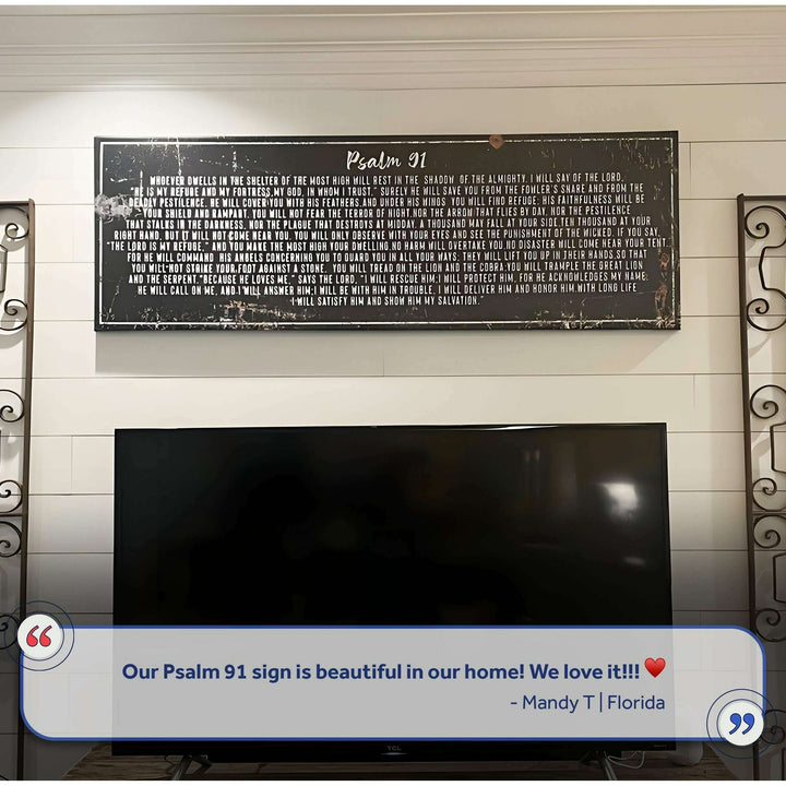 Psalm 91: 'He Is My Refuge' Sign - Inspirational Christian Wall Art for living room, religious decor