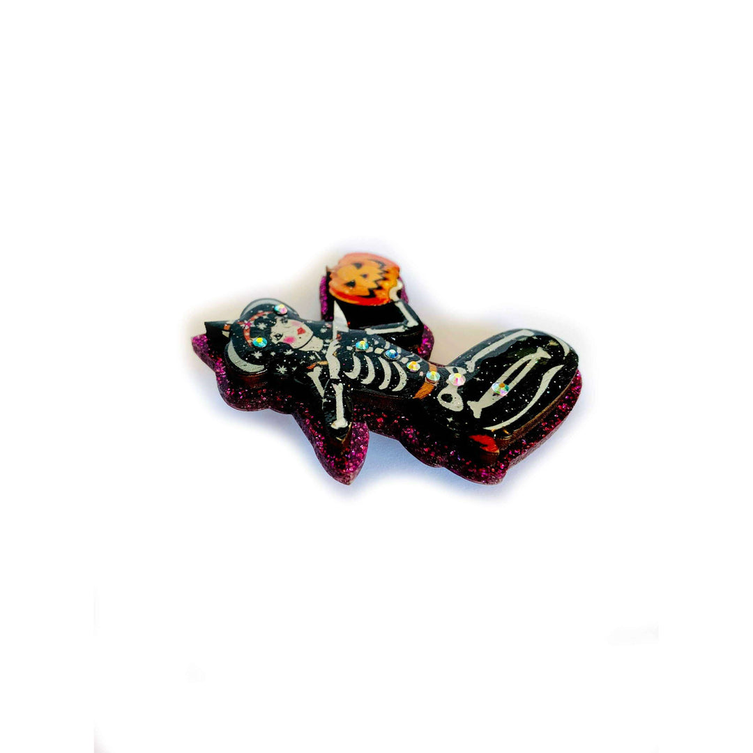 Pumpkin Carving Witch Brooch by Rosie Rose Parker