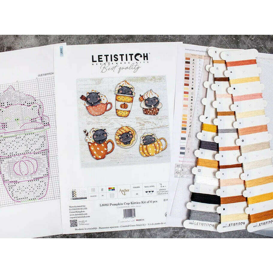 Pumpkin Cup Kitties Kit L8092 Counted Cross Stitch Kit