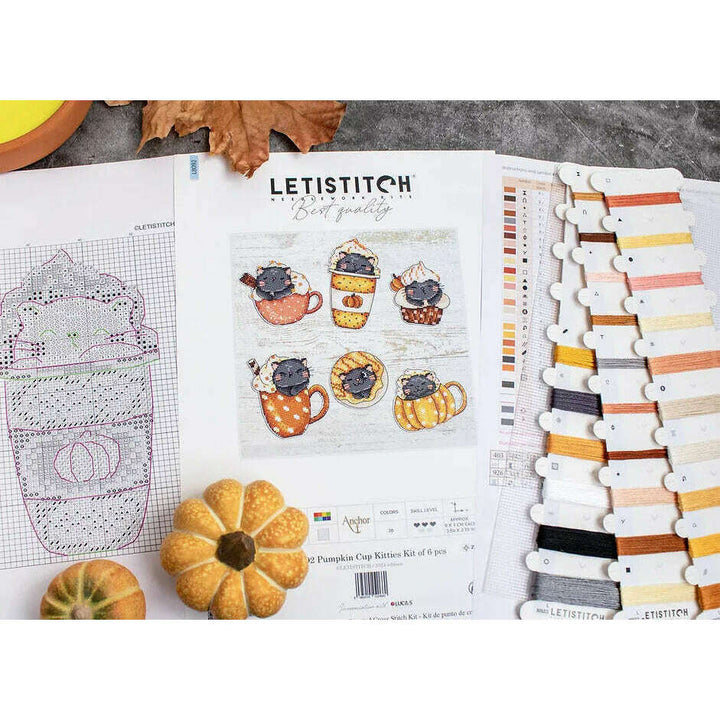 Pumpkin Cup Kitties Kit L8092 Counted Cross Stitch Kit