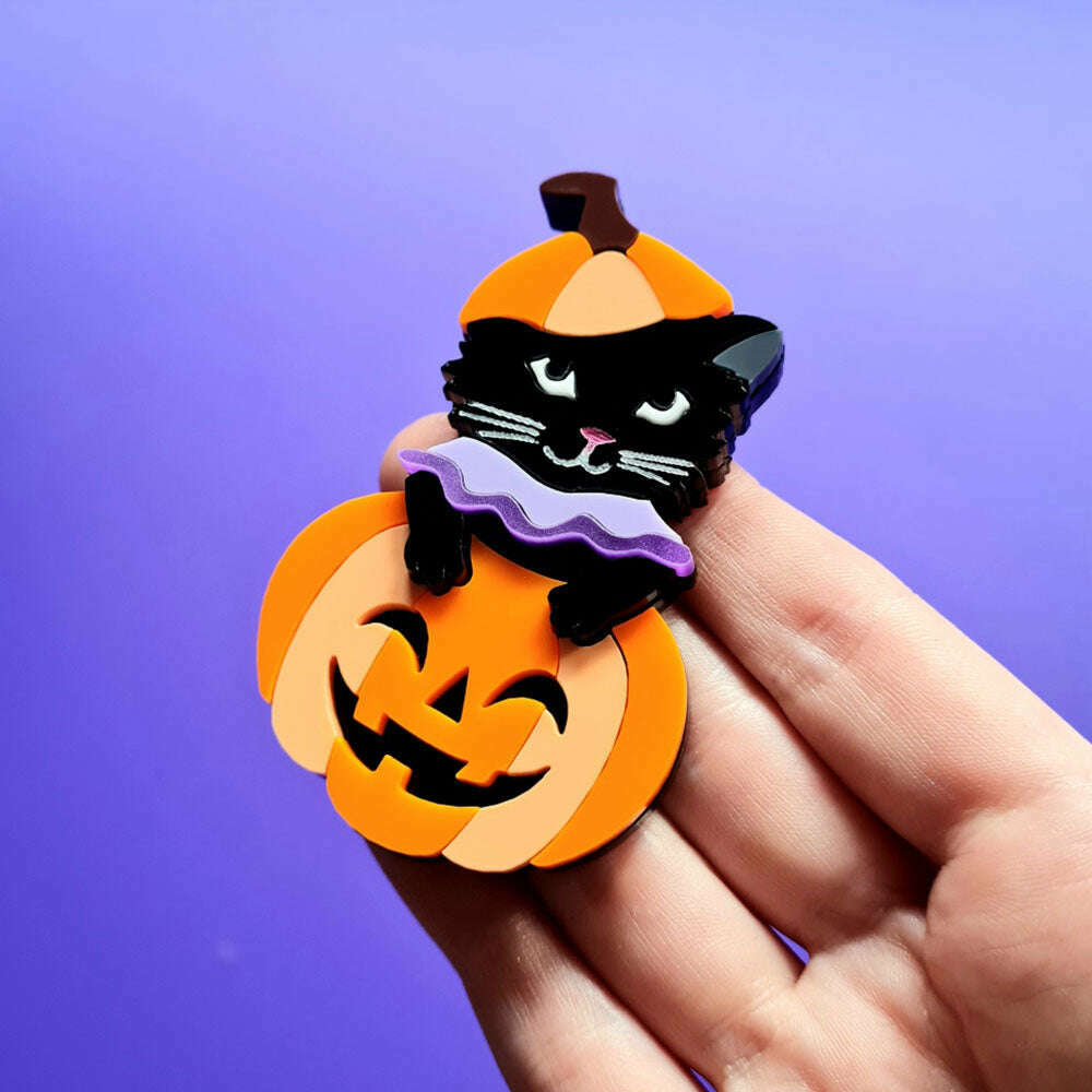 Pumpkin Kitty Brooch by Cherryloco Jewellery 5