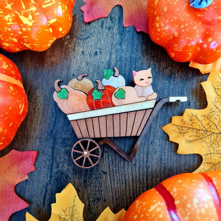 Pumpkin Kitty Cart Brooch or Necklace by Cherryloco Jewellery 1
