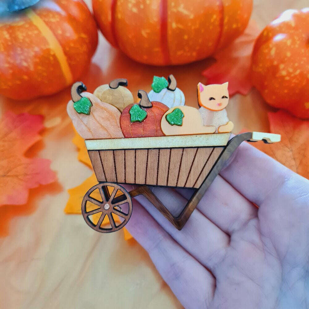 Pumpkin Kitty Cart Brooch or Necklace by Cherryloco Jewellery 2