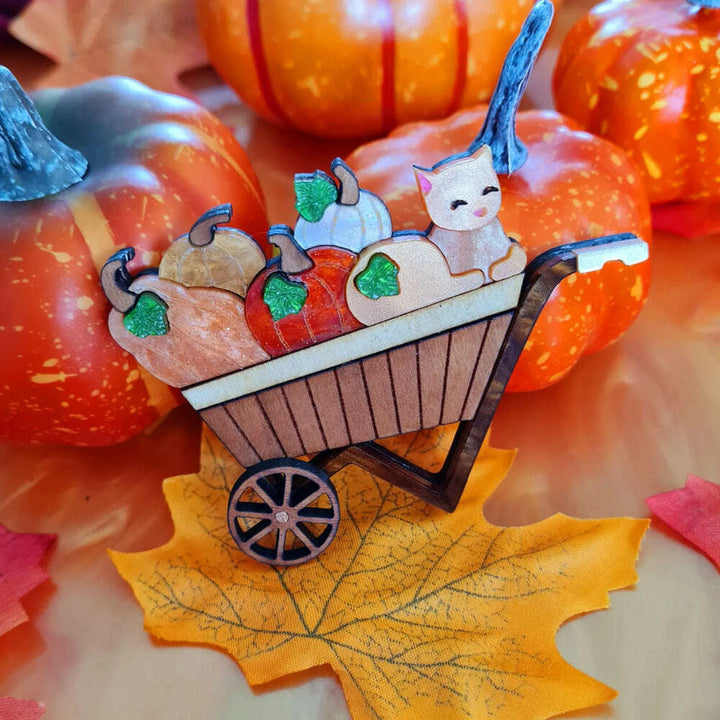 Pumpkin Kitty Cart Brooch or Necklace by Cherryloco Jewellery 3