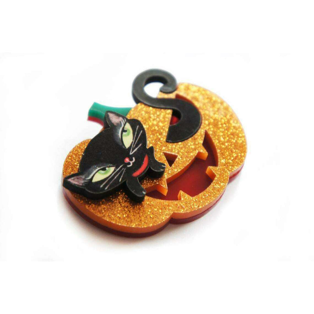Pumpkin with Black Kitten Brooch by LaliBlue - Quirks!