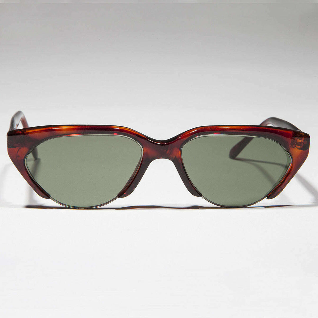Punk Goth Semi-Rimless Half Frame Polygon Vintage Sunglass - Hazel