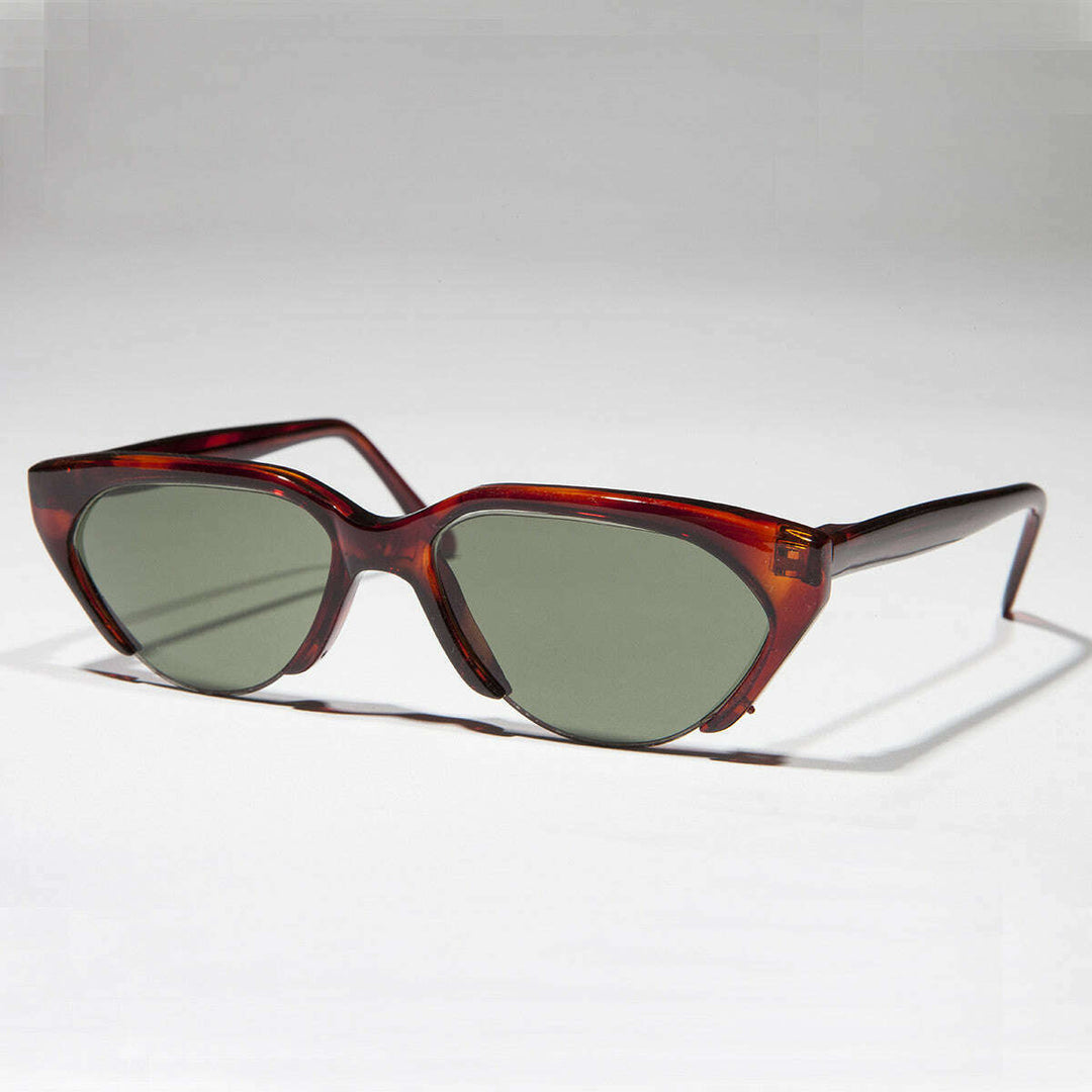 Punk Goth Semi-Rimless Half Frame Polygon Vintage Sunglass - Hazel