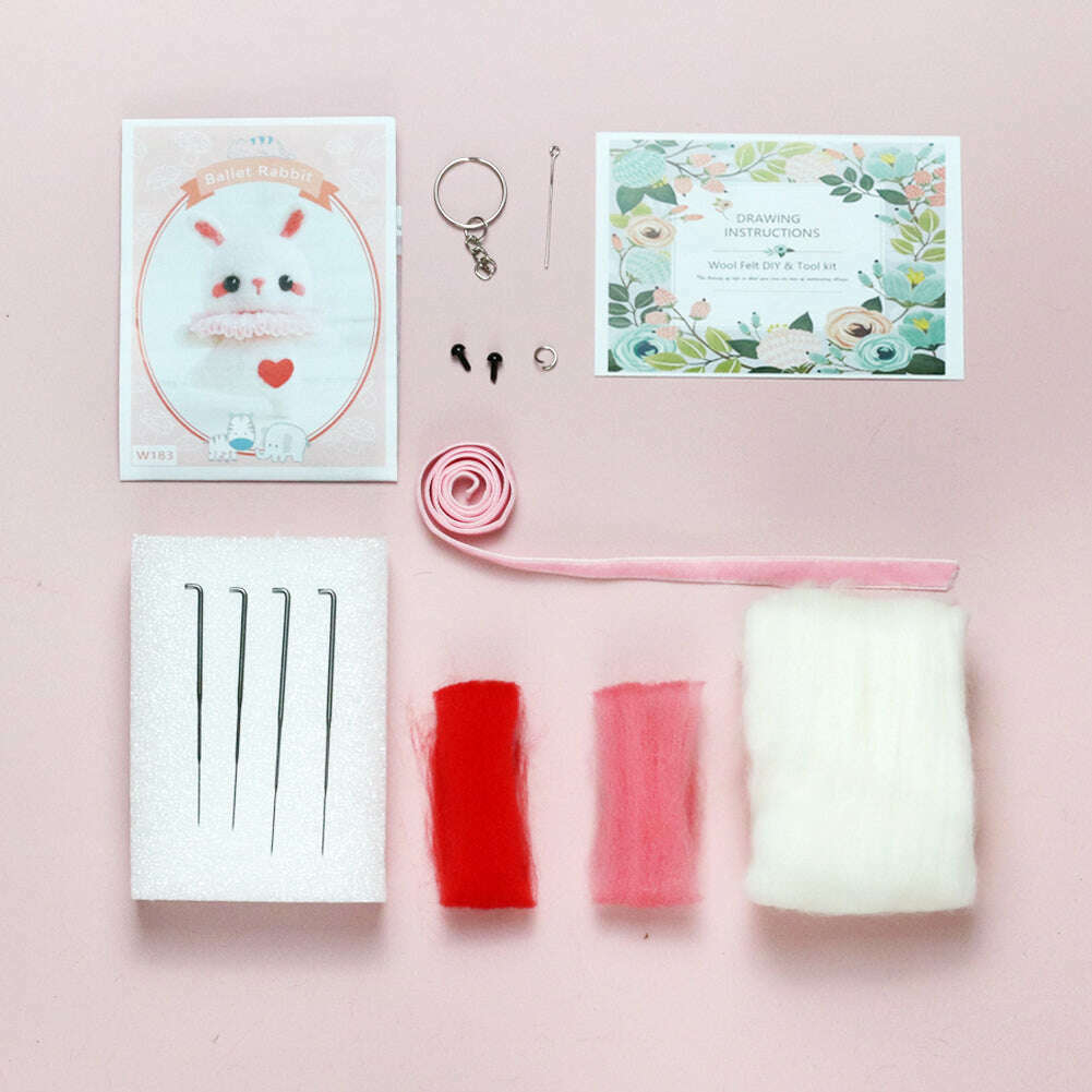 Rabbit Needle Felting Kit. Wizardi DIY Wool Craft Kit F07N8-W183