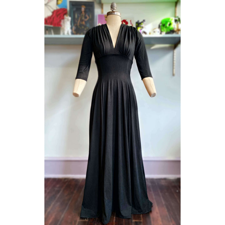 Raquel 3/4 Sleeve Black Knit Maxi Dress