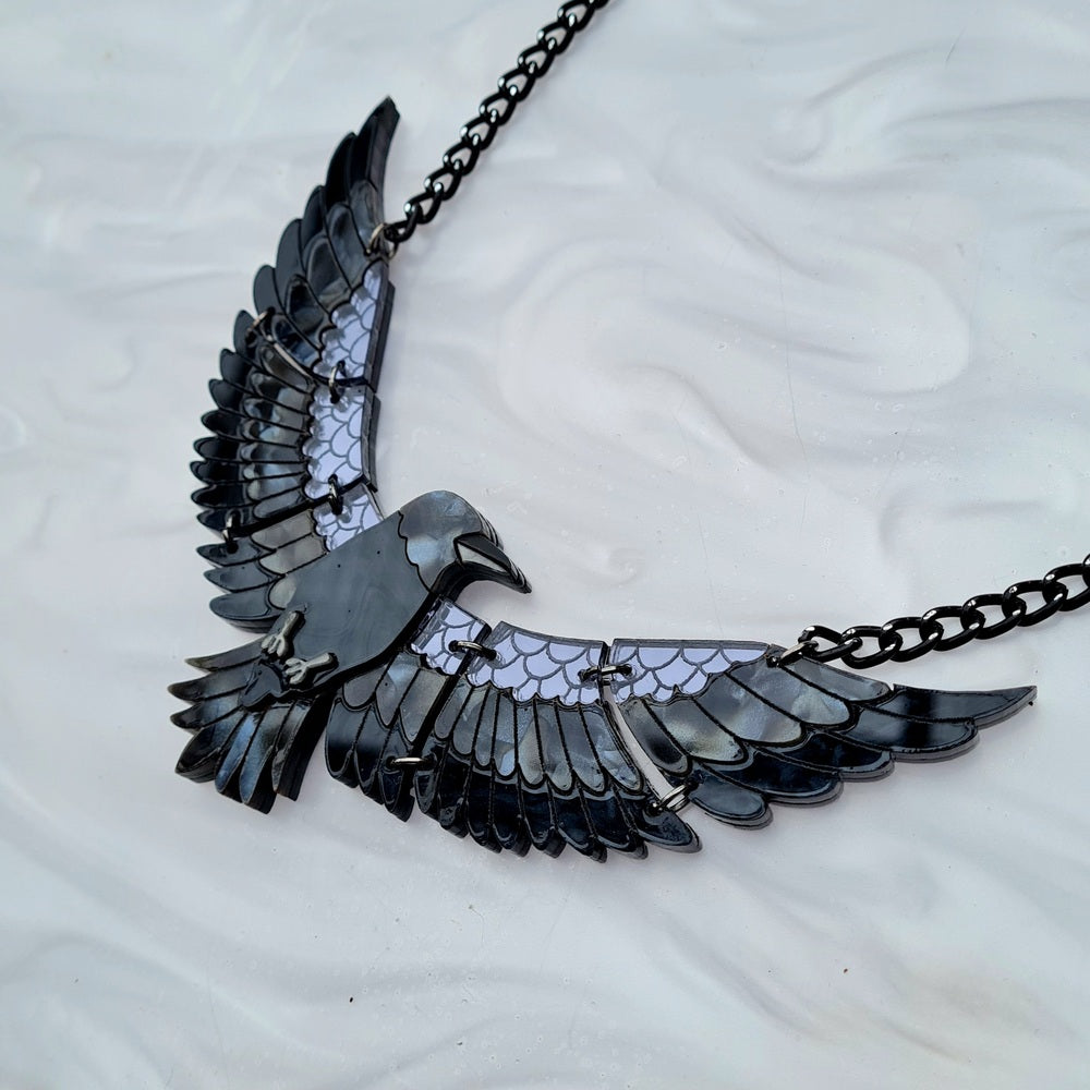 Raven in Flight Statement Necklace by Cherryloco Jewellery 2