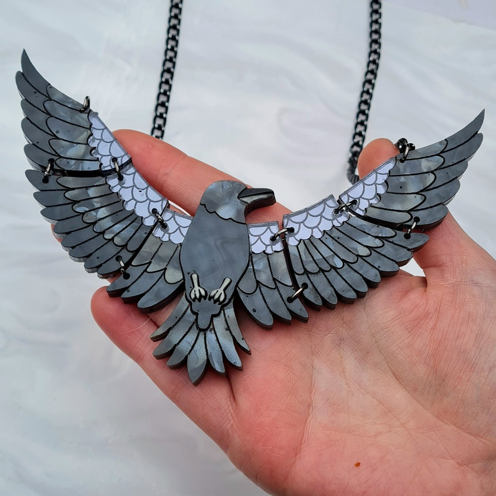 Raven in Flight Statement Necklace by Cherryloco Jewellery 3