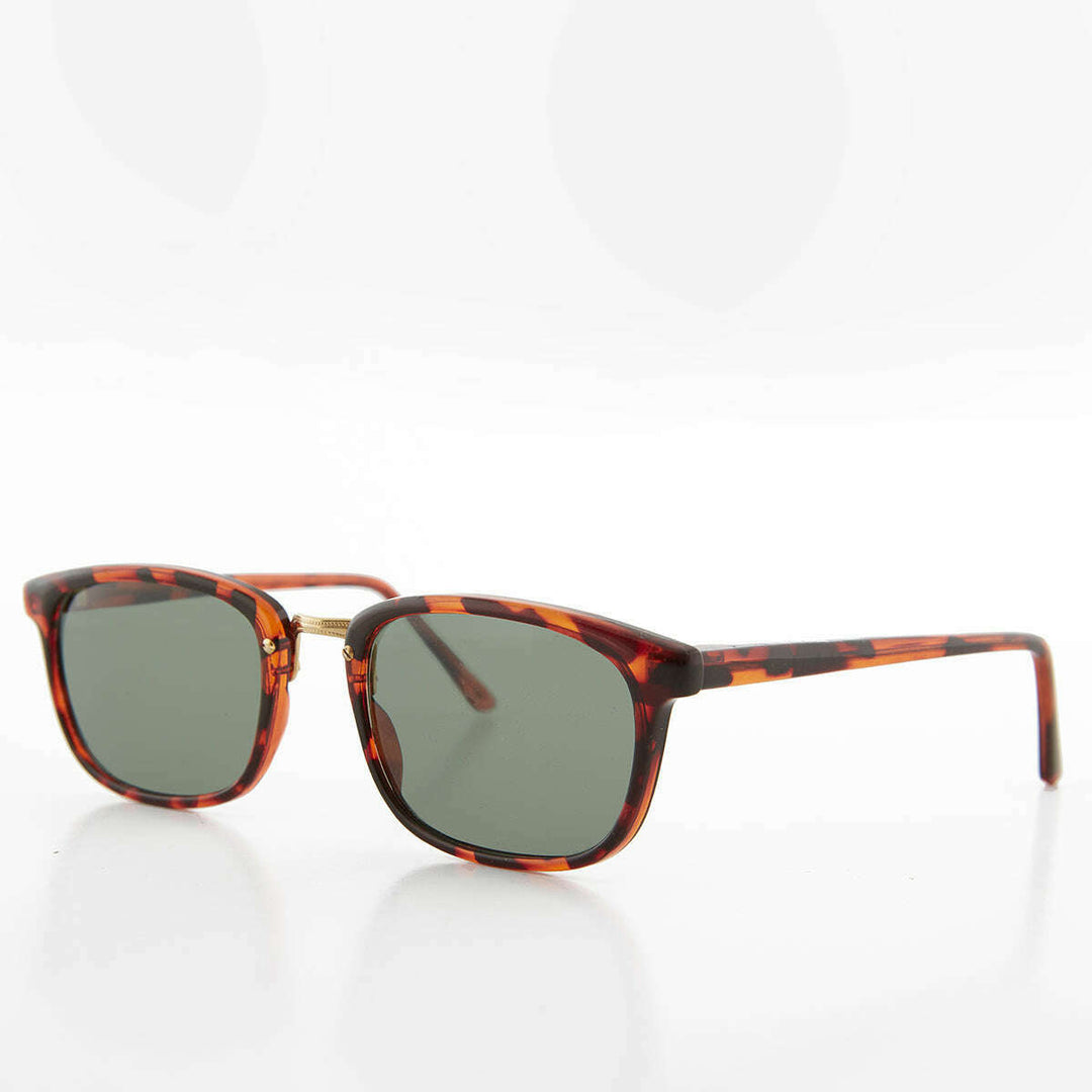 Rectangular Preppy Vintage Horn Rim Sunglass with Glass Lens - Spence