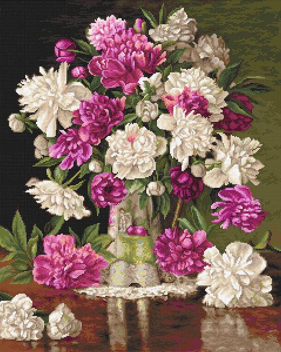 Red and White Peonies B608L Counted Cross-Stitch Kit
