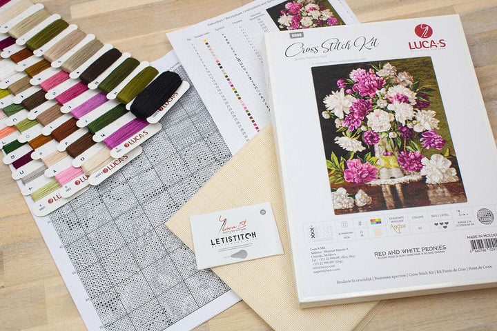 Red and White Peonies B608L Counted Cross-Stitch Kit