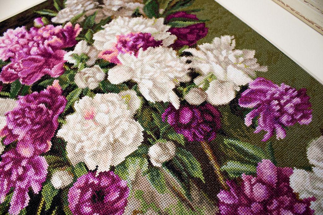 Red and White Peonies B608L Counted Cross-Stitch Kit