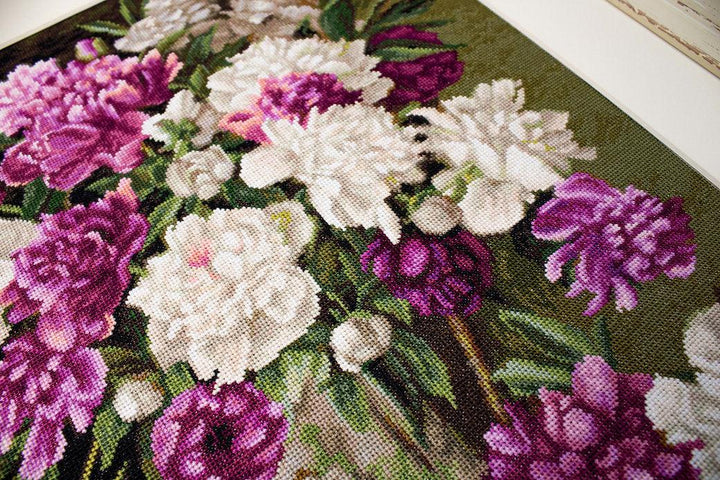 Red and White Peonies B608L Counted Cross-Stitch Kit