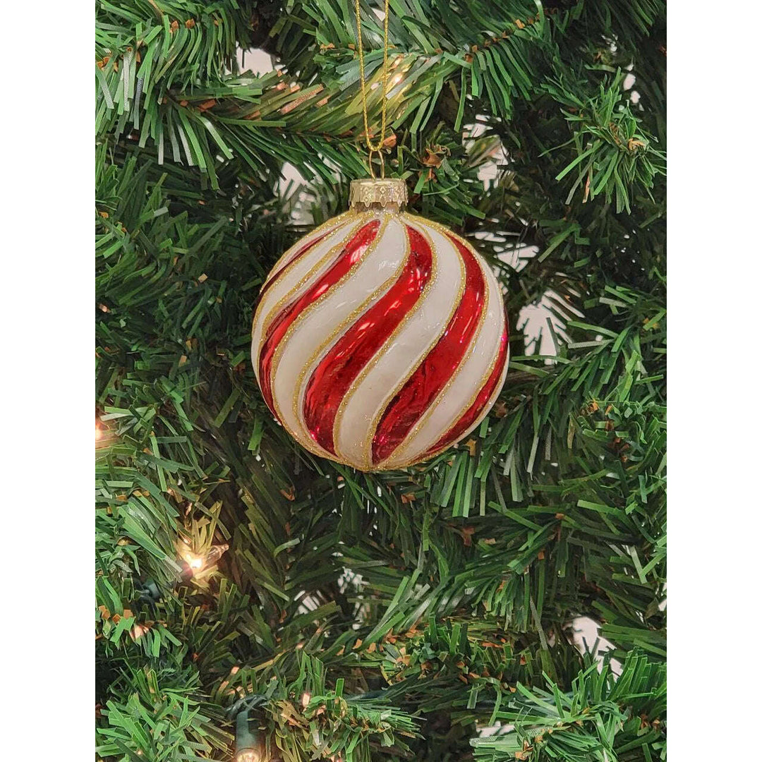 Red and White Striped Candy Ball Glass Christmas Ornament F07M7-19-LH76-2201