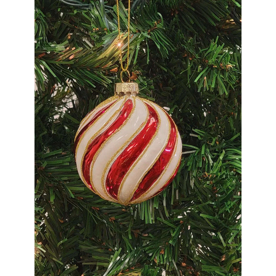 Red and White Striped Candy Ball Glass Christmas Ornament F07M7-19-LH76-2201