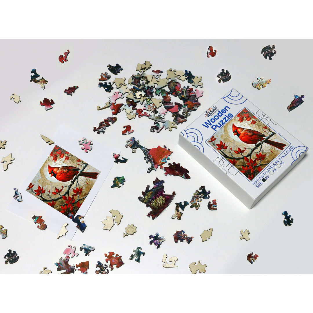 Red Finch - Jigsaw Wooden Puzzle by Wizardi F07N9-8