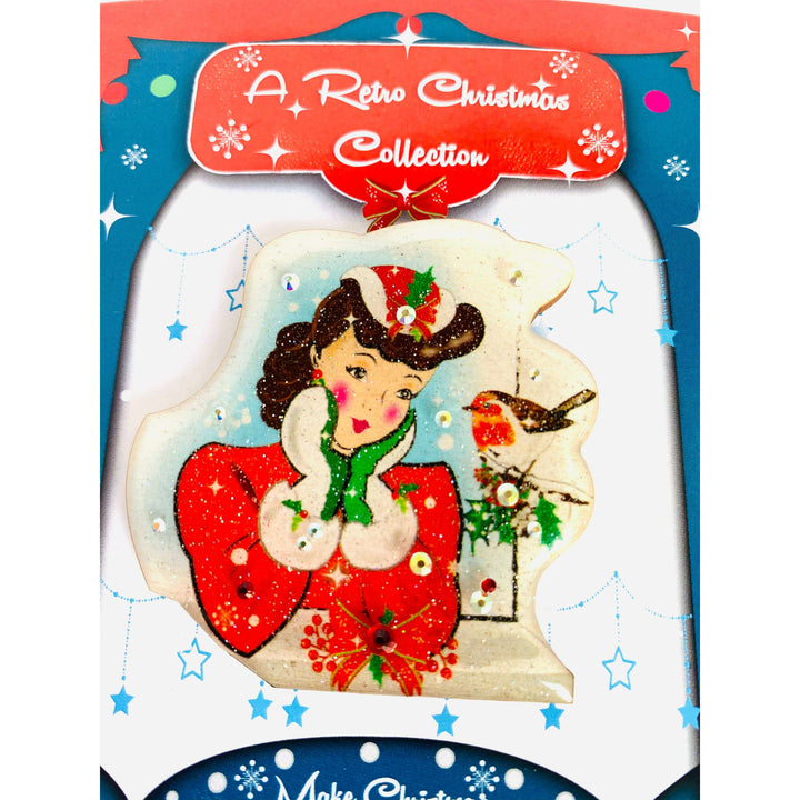 Red Robin and Christmas Lady Brooch by Rosie Rose Parker