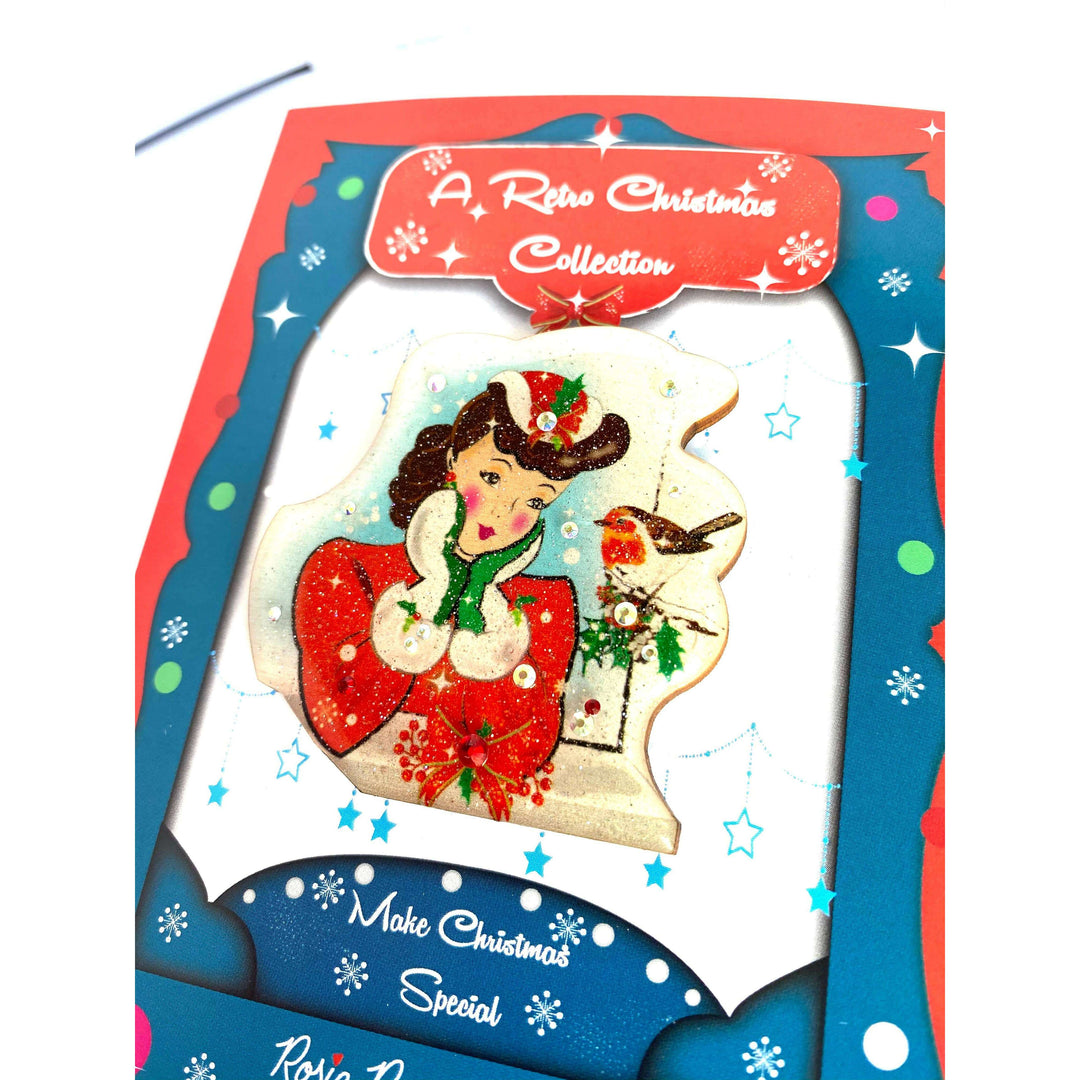 Red Robin and Christmas Lady Brooch by Rosie Rose Parker