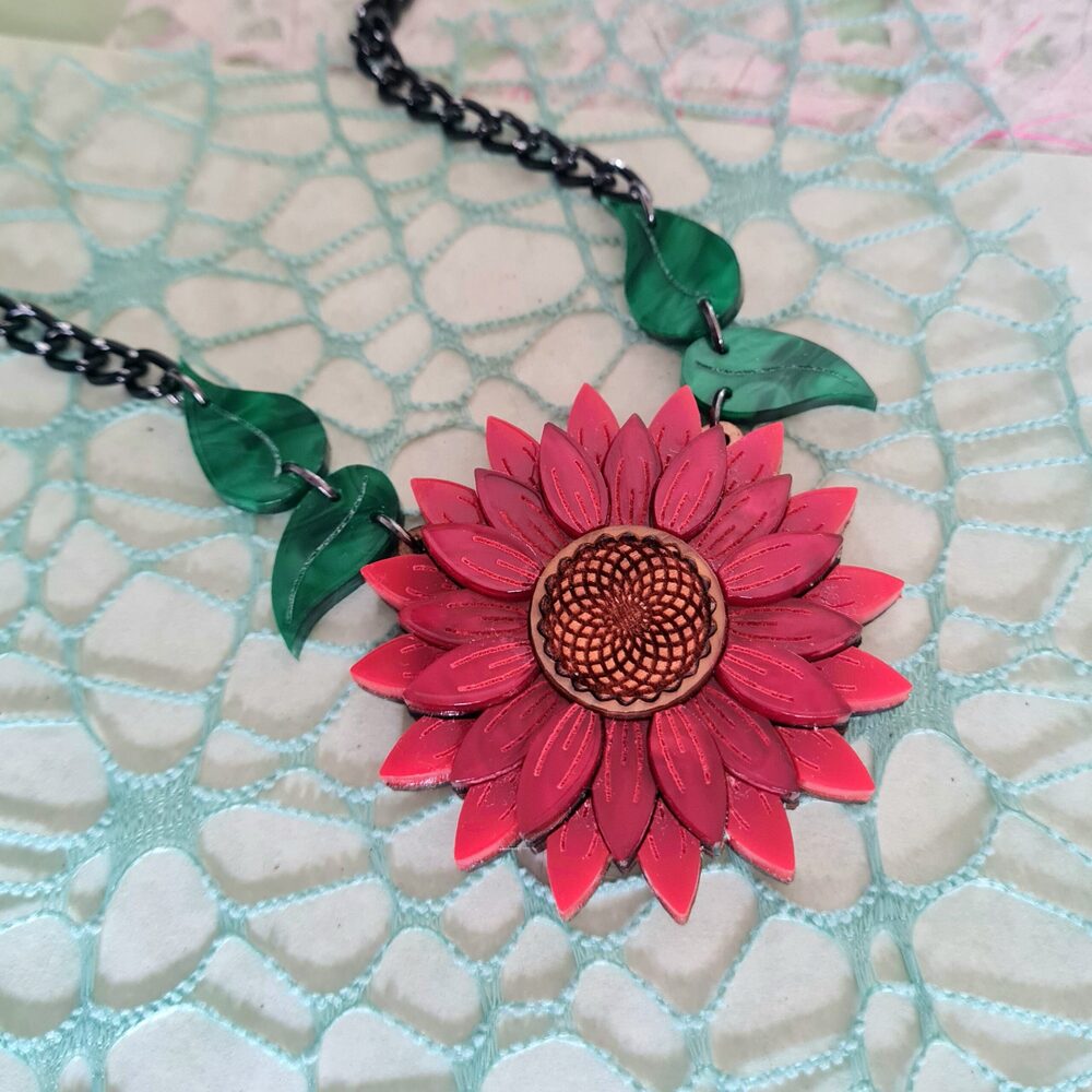 Red Sunflower Pendant Charm Necklace by Cherryloco Jewellery 2