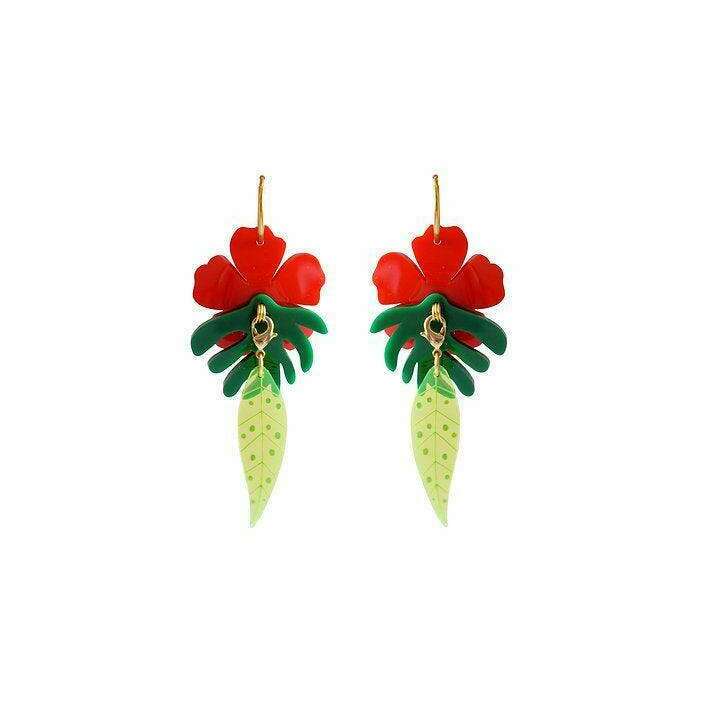 Red Tropical Flower Earrings by Laliblue - Quirks!