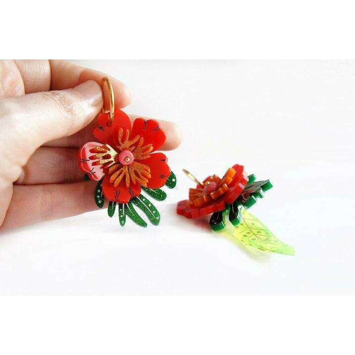 Red Tropical Flower Earrings by Laliblue - Quirks!