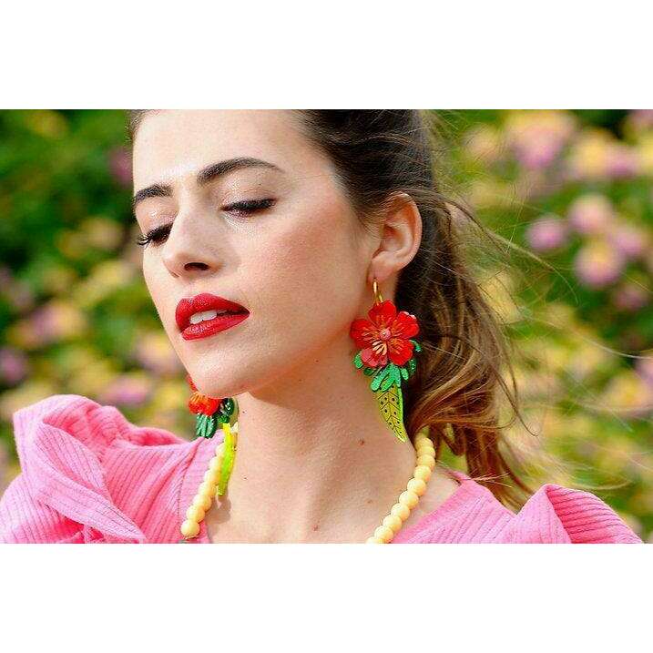Red Tropical Flower Earrings by Laliblue - Quirks!
