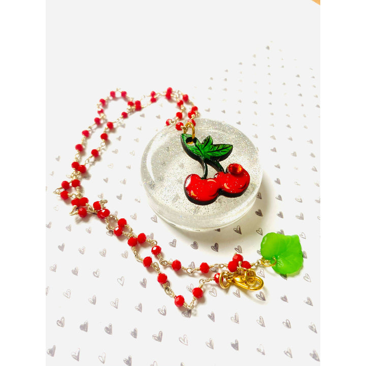 Retro Cherry Beaded Necklace by Rosie Rose Parker