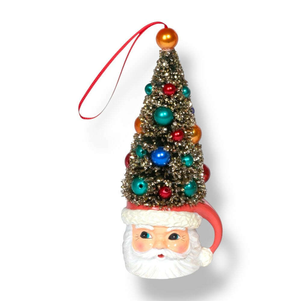 Santa and deer sisal tree retro Christmas ornaments.