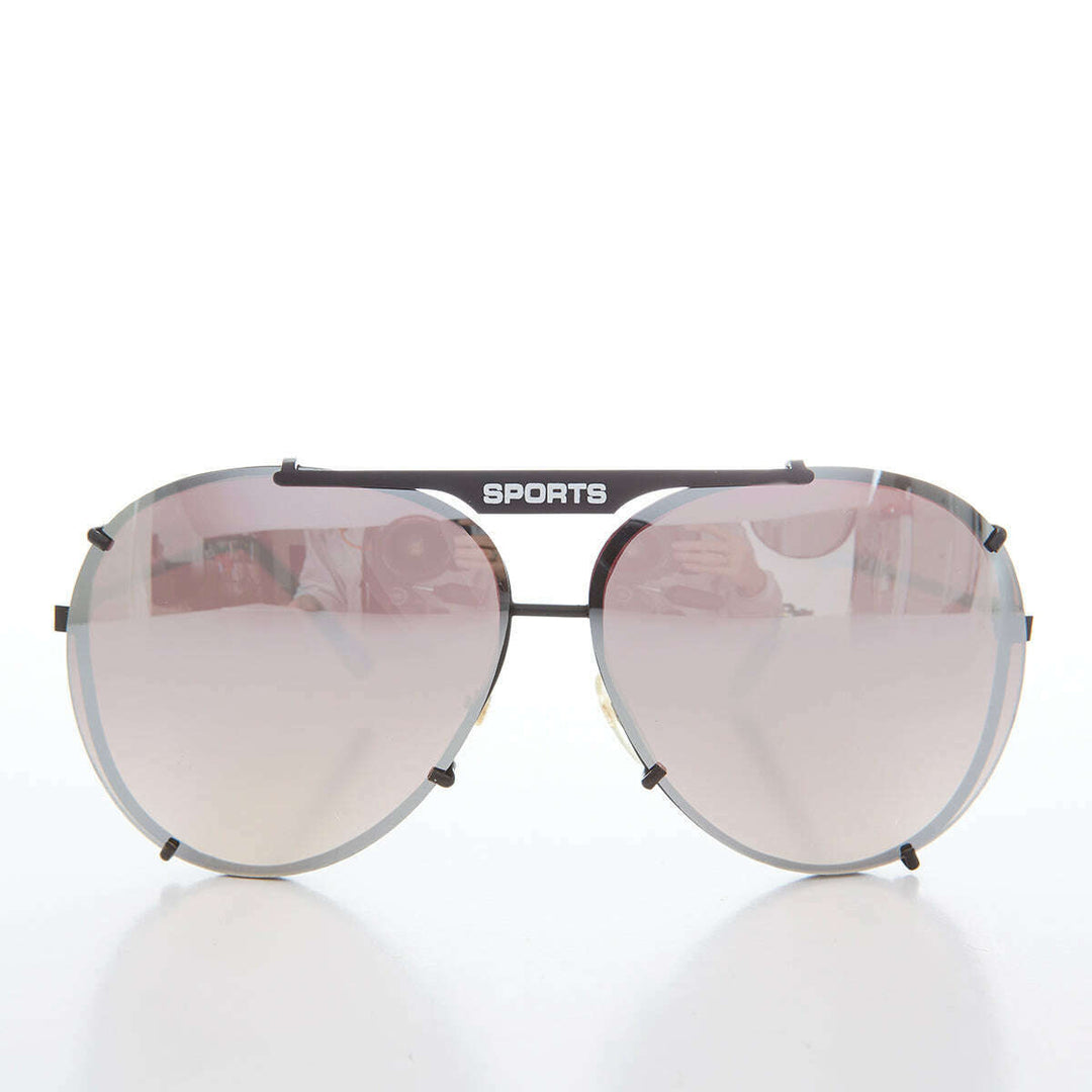 Rimless Aviator Vintage Sunglass with Mirror Lens - Flashy