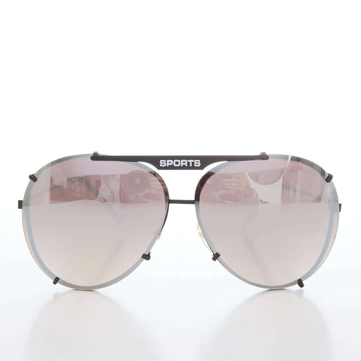 Rimless Aviator Vintage Sunglass with Mirror Lens - Flashy