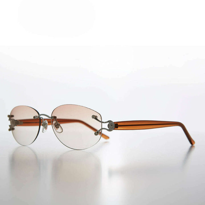 Rimless Color Tinted Lens Sunglass with Rhinestones - Ruby
