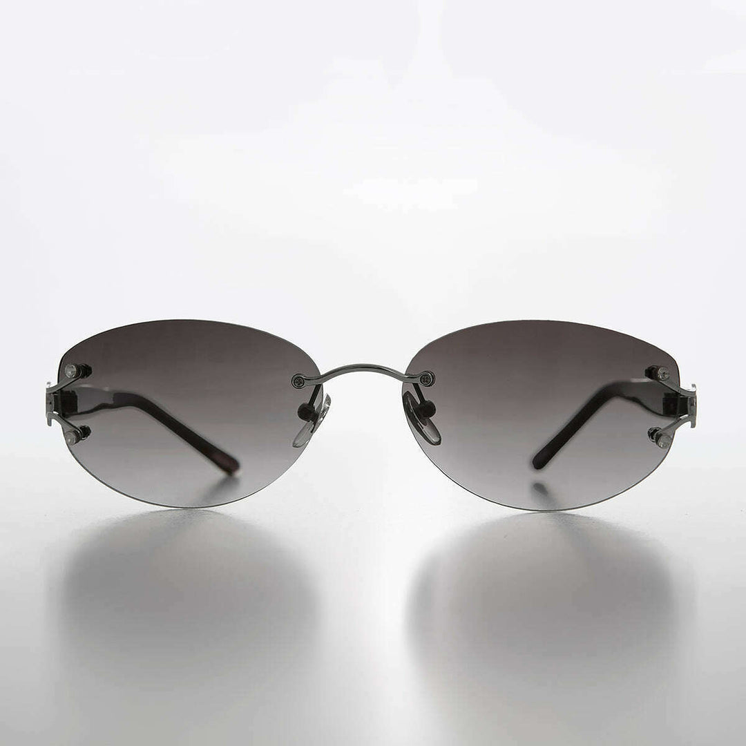 Rimless Color Tinted Lens Sunglass with Rhinestones - Ruby