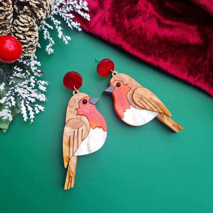 Robin Redbreast Dangle Earrings by Cherryloco Jewellery 1