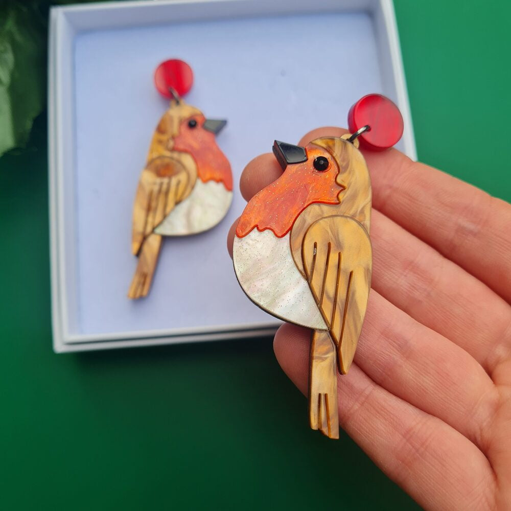 Robin Redbreast Dangle Earrings by Cherryloco Jewellery 2